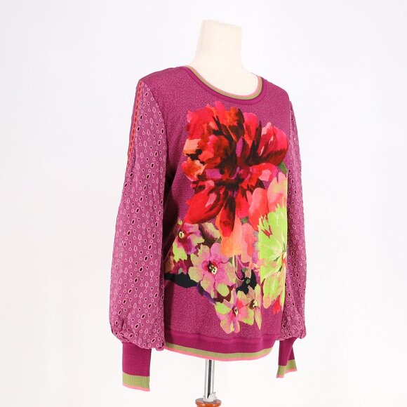 Bl-nk London ANTHROPOLOLGIE Contrast Floral Eyelet Sleeve Pullover Size S - Picture 4 of 9